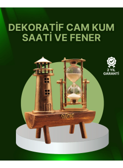 Vintage Kum Saati + Deniz Feneri Modeli – Ahşap Gövdeli Masa Üstü Dekor