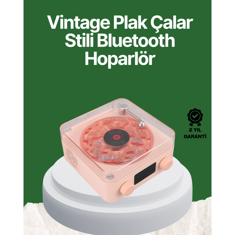 Vintage Tarz Bluetooth Hoparlör – Gece Işığı Ve Zaman Göstergeli