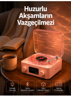Vintage Tarz Bluetooth Hoparlör – Gece Işığı Ve Zaman Göstergeli Yeni Nesil
