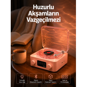 Vintage Tarz Bluetooth Hoparlör – Gece Işığı Ve Zaman Göstergeli Yeni Nesil