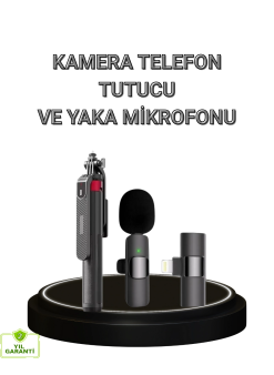 Vlog Ve Canlı Yayın İçin Çift Yaka Mikrofonu Ve Tripodlu Selfie Çubuğu Seti