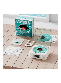 Waves Nostalji Plak Görünümlü Bluetooth Hoparlör 3d Ses Dalgası Retro Müzik Plak Mavi
