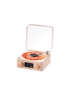 Waves Nostalji Plak Görünümlü Bluetooth Hoparlör 3d Ses Dalgası Retro Müzik Plak Pembe