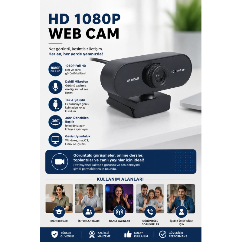 Webcam Orjınal Hd 1080p Konferans Kamera Dahili Mikrofon Görüntülü Sohbet Yayın Kamerası Hd Video Webcam Orjınal Hd 1080p Konferans Kamera Dahili Mikrofon Görüntülü Sohbet Yayın Kamerası Hd Video