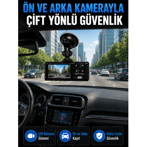 Wifi Çift Kameralı Araç İçi Kayıt Kamerası 1080p Full Hd 170° Geniş Açılı Araç Kamerası