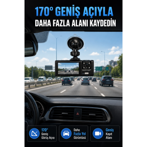 Wifi Destekli Araç İçi Kamera Çift Kameralı Full Hd 1080p 170° Geniş Açılı Araç Kayıt Kamerası