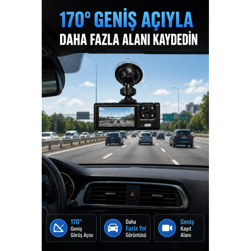 Wifi Destekli Araç İçi Kamera Çift Kameralı Full Hd 1080p 170° Geniş Açılı Araç Kayıt Kamerası Wifi Destekli Araç İçi Kamera Çift Kameralı Full Hd 1080p 170° Geniş Açılı Araç Kayıt Kamerası