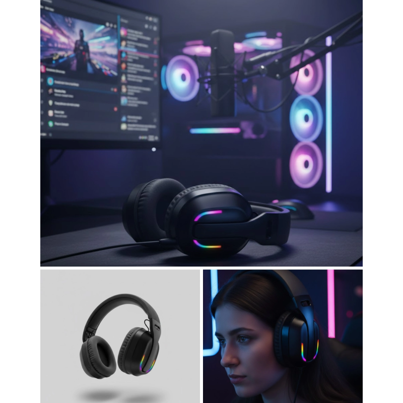 Wireless Kulaklığı Rgb Işıklı Uzun Bataryalı Mikrofonlu Headset Wireless Kulaklığı Rgb Işıklı Uzun Bataryalı Mikrofonlu Headset