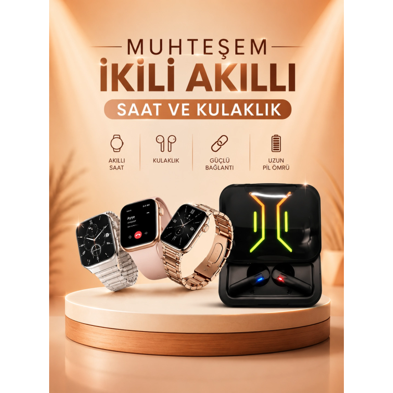 Wireless Şarjlı Akıllı Saat Ve Dijital Göstergeli Kablosuz Bluetooth Kulaklık Nabız Ölçer Wireless Şarjlı Akıllı Saat Ve Dijital Göstergeli Kablosuz Bluetooth Kulaklık Nabız Ölçer