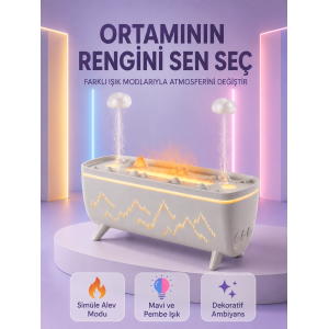 Yağmur Efektli Hava Nemlendirici 280 Ml Aromaterapi Difüzörü Alev Modlu Uzaktan Kumandalı