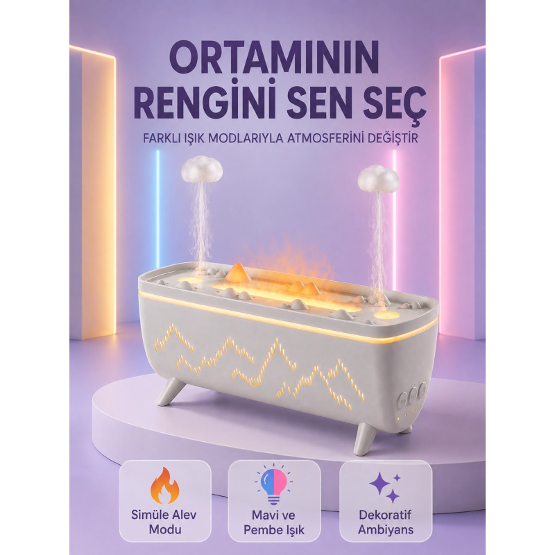 Yağmur Efektli Hava Nemlendirici 280 Ml Aromaterapi Difüzörü Alev Modlu Uzaktan Kumandalı Yağmur Efektli Hava Nemlendirici 280 Ml Aromaterapi Difüzörü Alev Modlu Uzaktan Kumandalı