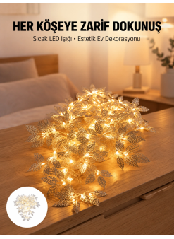 Yaprak Şekilli Gümüş Led Işık Pilli Dekoratif Aydınlatma