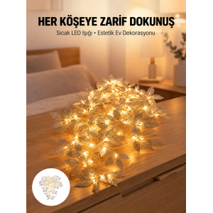 Yaprak Şekilli Gümüş Led Işık Pilli Dekoratif Aydınlatma