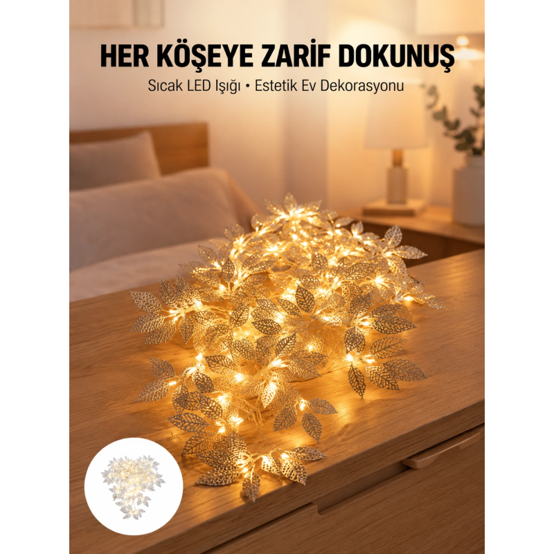 Yaprak Şekilli Gümüş Led Işık Pilli Dekoratif Aydınlatma Yaprak Şekilli Gümüş Led Işık Pilli Dekoratif Aydınlatma