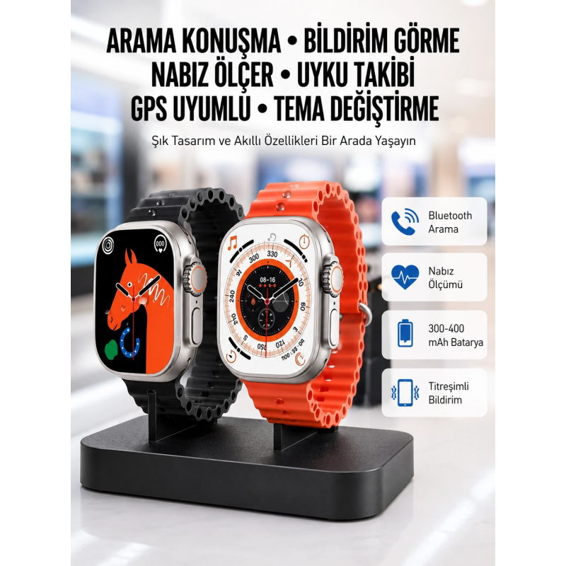 Yeni Model Akıllı Saat Ultra Smart Watch Gümüş Kasa 45mm Titreşim Yeni Model Akıllı Saat Ultra Smart Watch Gümüş Kasa 45mm Titreşim