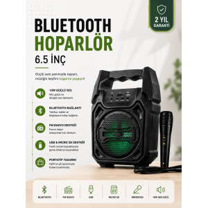 Yeni Nesil 6.5 İnç Bluetooth Hoparlör Mikrofonlu Taşınabilir Ses Sistemi