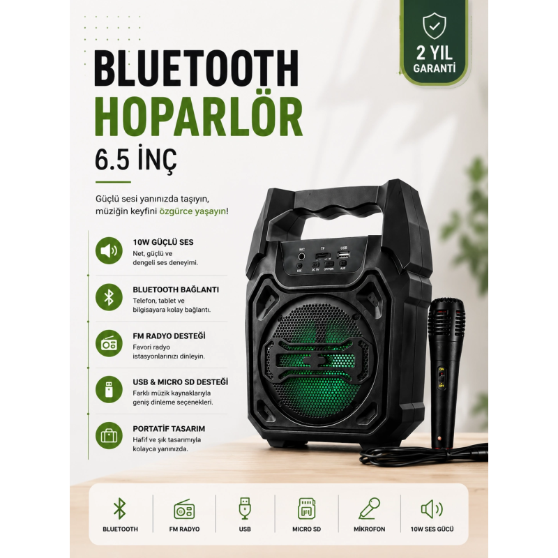 Yeni Nesil 6.5 İnç Bluetooth Hoparlör Mikrofonlu Taşınabilir Ses Sistemi Yeni Nesil 6.5 İnç Bluetooth Hoparlör Mikrofonlu Taşınabilir Ses Sistemi