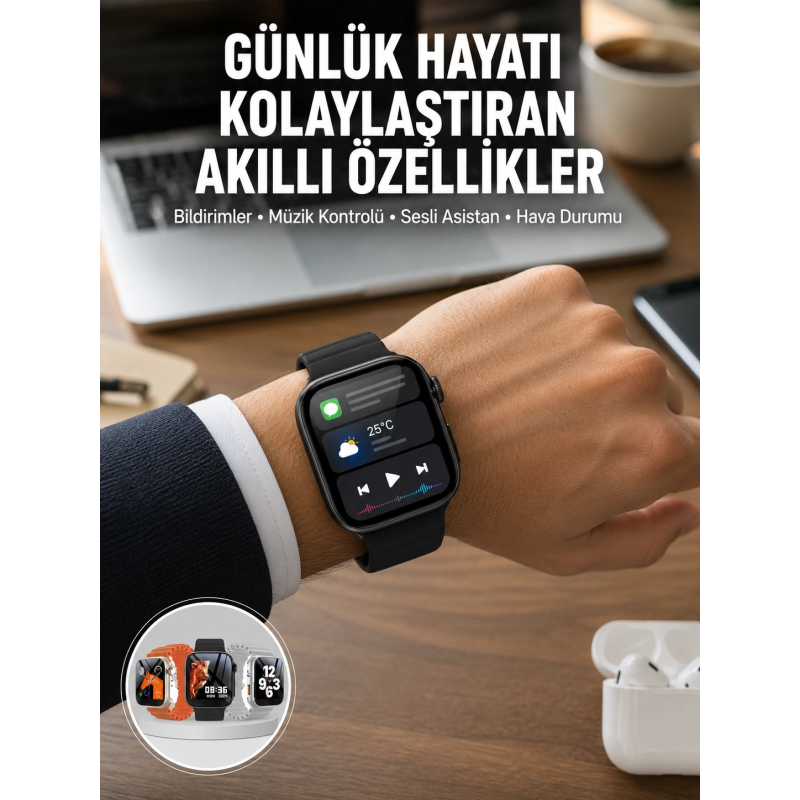 Yeni Nesil Akıllı Saat Müzik Dinleme Bildirim Görme Sesli Asistan Desteği Yeni Nesil Yeni Nesil Akıllı Saat Müzik Dinleme Bildirim Görme Sesli Asistan Desteği Yeni Nesil