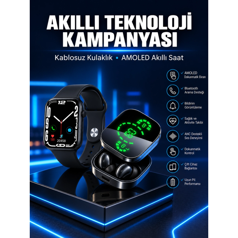 Yeni Nesil Akıllı Saat Ve Ucuz Kaliteli Bluetooth Kablosuz Kulaklık Amoled Ekran Yeni Nesil Akıllı Saat Ve Ucuz Kaliteli Bluetooth Kablosuz Kulaklık Amoled Ekran