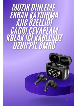 Yeni Nesil Anc Özellikli Çağrı Cevaplayan Dokunmatik Ekranlı Bluetooth Kulaklık Siyah