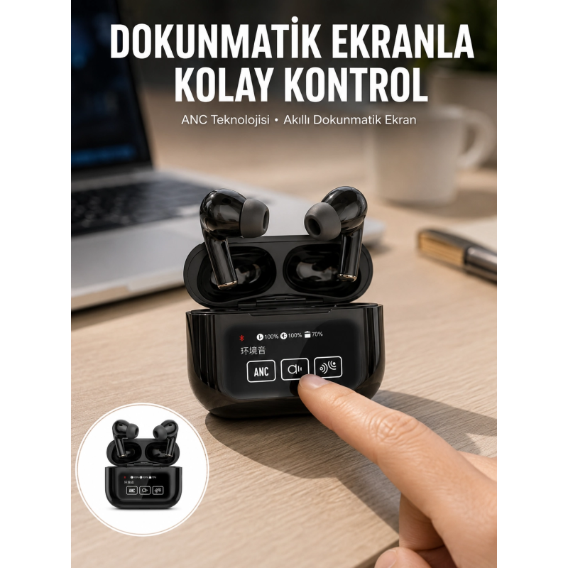 Yeni Nesil Anc Özellikli Çağrı Cevaplayan Dokunmatik Ekranlı Bluetooth Kulaklık Siyah Yeni Nesil Yeni Nesil Anc Özellikli Çağrı Cevaplayan Dokunmatik Ekranlı Bluetooth Kulaklık Siyah Yeni Nesil