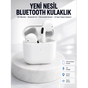 Yeni Nesil Bluetooth Kulaklık Beyaz Çağrı Cevaplayabilen Kablosuz