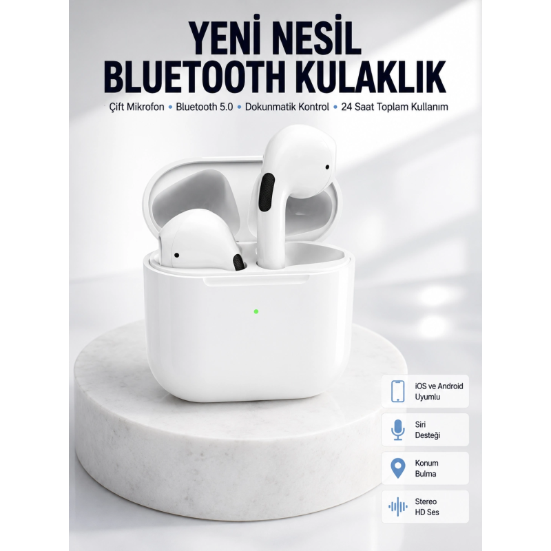 Yeni Nesil Bluetooth Kulaklık Beyaz Çağrı Cevaplayabilen Kablosuz Yeni Nesil Bluetooth Kulaklık Beyaz Çağrı Cevaplayabilen Kablosuz