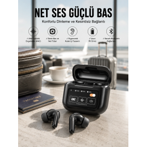 Yeni Nesil Bluetooth Kulaklık Ekranlı Yüksek Ses Kaliteli Uzun Şarj Süreli