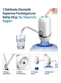 Yeni Nesil Dokunmatik Damacana Su Pompası Şarjlı 1200 Mah