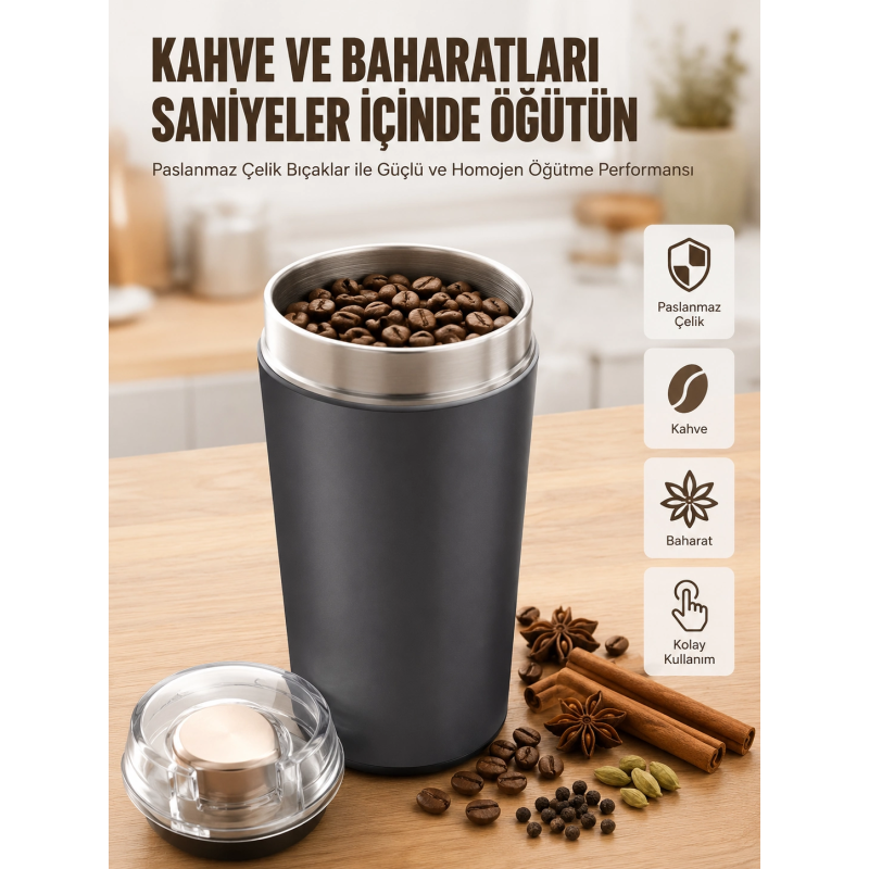 Yeni Nesil Kahve Ve Baharat Öğütücü Paslanmaz Çelik Kahve Değirmeni Yeni Nesil Kahve Ve Baharat Öğütücü Paslanmaz Çelik Kahve Değirmeni