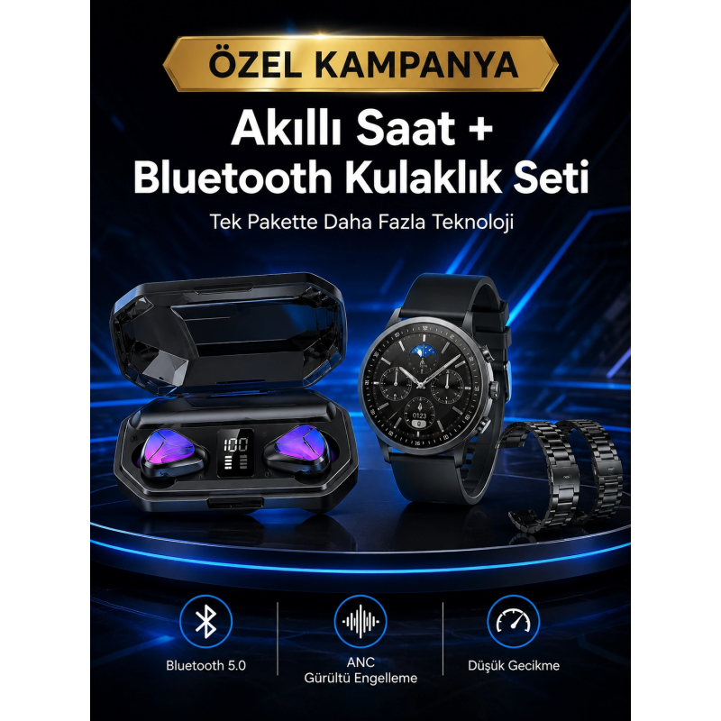 Yeni Nesil Kampanyası Bluetooth Bağlantılı Akıllı Saat Ve Kablosuz Kulaklık Dijital Göstergeli Yeni Nesil Kampanyası Bluetooth Bağlantılı Akıllı Saat Ve Kablosuz Kulaklık Dijital Göstergeli