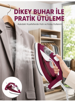Yeni Nesil Kırmızı Buharlı Ütü 2200 Watt Seramik Tabanlı Yüksek Buhar Gücü