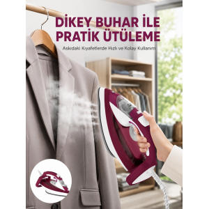 Yeni Nesil Kırmızı Buharlı Ütü 2200 Watt Seramik Tabanlı Yüksek Buhar Gücü