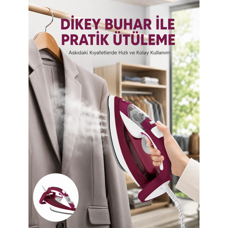 Yeni Nesil Kırmızı Buharlı Ütü 2200 Watt Seramik Tabanlı Yüksek Buhar Gücü Yeni Nesil Kırmızı Buharlı Ütü 2200 Watt Seramik Tabanlı Yüksek Buhar Gücü