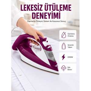 Yeni Nesil Kırmızı Buharlı Ütü 2200 Watt Seramik Tabanlı Yüksek Buhar Gücü Yeni Nesil