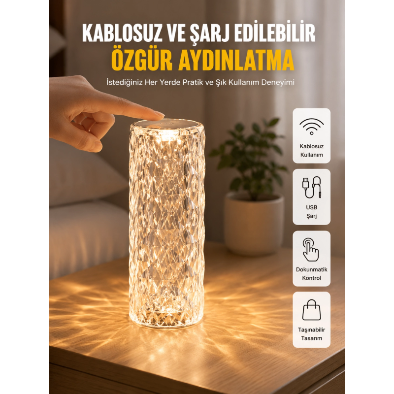 Yeni Nesil Modern Kristal Masa Ve Gece Lambası Dokunmatik Renk Değiştirebilen Yeni Nesil Modern Kristal Masa Ve Gece Lambası Dokunmatik Renk Değiştirebilen