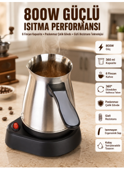 Yeni Nesil Türk Kahve Makinesi Cezvesi Siyah Gri Kablolu Pratik