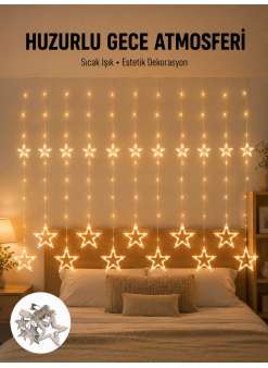 Yıldız Desenli Perde Tipi Peri Led 3x3 Metre Aydınlatma Yeni Nesil