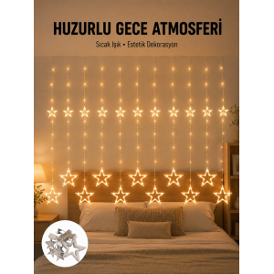 Yıldız Desenli Perde Tipi Peri Led 3x3 Metre Aydınlatma Yeni Nesil