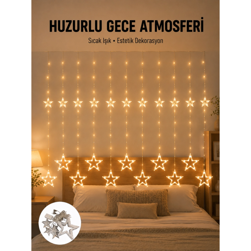 Yıldız Desenli Perde Tipi Peri Led 3x3 Metre Aydınlatma Yeni Nesil Yıldız Desenli Perde Tipi Peri Led 3x3 Metre Aydınlatma Yeni Nesil