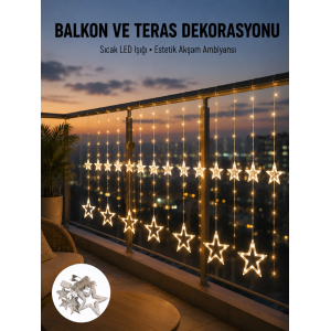 Yıldız Figürlü Perde Peri Led 3x3 Metre Dekoratif Işık Yeni Nesil
