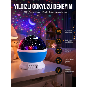 Yıldız Görünümlü Gece Lambası Renkli Masa Lambası Gökyüzü Projeksiyon
