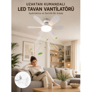 Yüksek Aydınlatma Performansına Sahip Led Tavan Fanı Sessiz Çalışma Güçlü Esinti Ve Uzaktan Kumanda Kontrolü