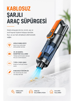 Yüksek Emiş Güçlü Taşınabilir Araç Süpürgesi