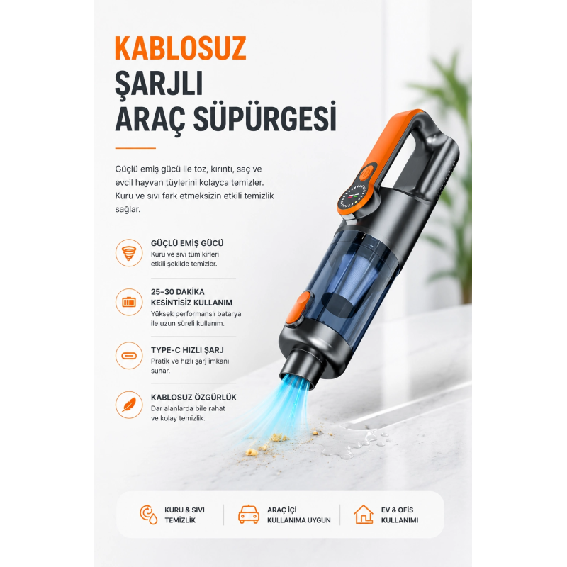 Yüksek Emiş Güçlü Taşınabilir Araç Süpürgesi Yüksek Emiş Güçlü Taşınabilir Araç Süpürgesi