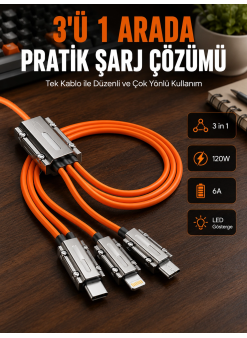 Yüksek Güç Aktarımı Sunan 6a Destekli Çoklu Bağlantı Şarj Ve Veri Kablosu
