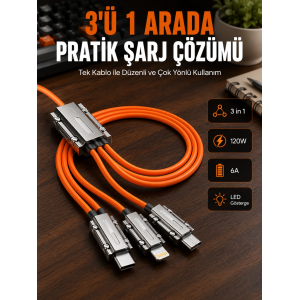 Yüksek Güç Aktarımı Sunan 6a Destekli Çoklu Bağlantı Şarj Ve Veri Kablosu