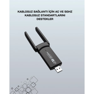 Yüksek Hızlı 1200 Mbps Çift Bant Usb Wifi Adaptör – Güçlü Sinyal, Geniş Uyumluluk