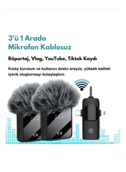 Yüksek Kalite Profesyonel 3 In 1 Kablosuz Taşınabilir Yaka Mikrofonu Tüylü