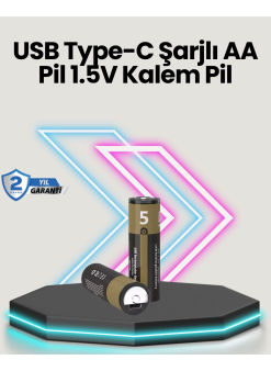 Yüksek Performanslı Aa Usb Şarjlı Lityum Pil | 1.5v Sabit Güç | 2’li Paket